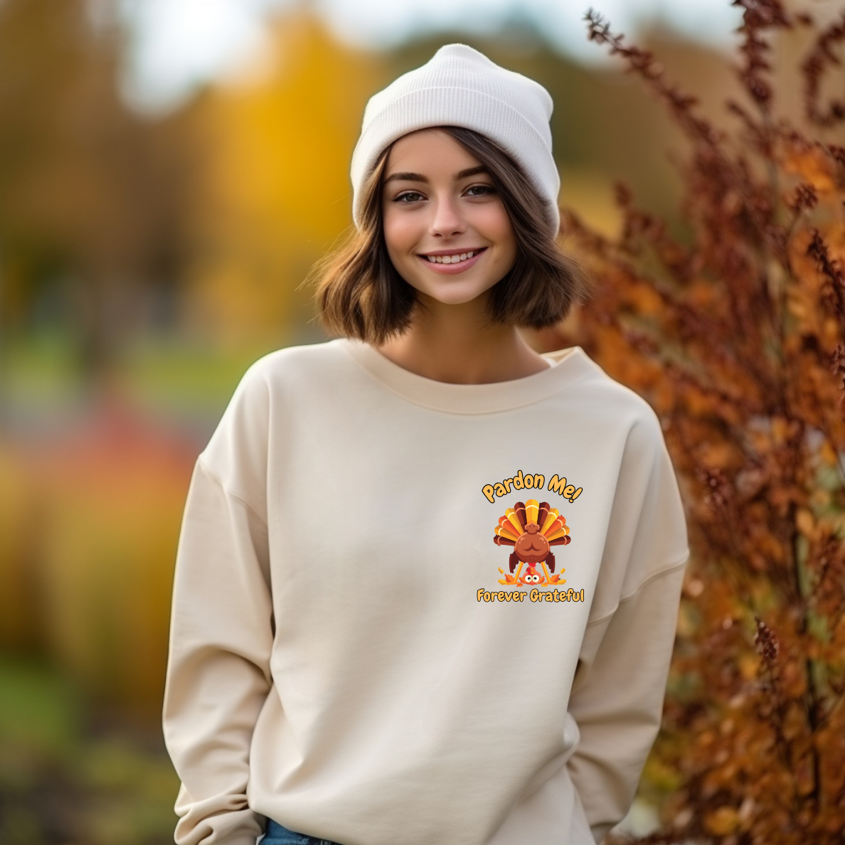 Pardon Me! Funny Thanksgiving Sweatshirt, Cute Turkey Fall Crewneck | Cozy Unisex Autumn Pullover for Friendsgiving & Family Gatherings