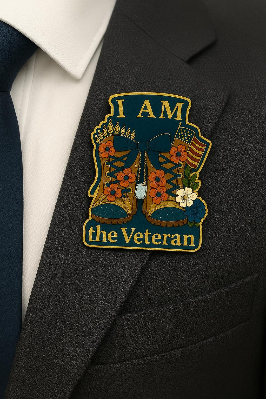 Veteran enamel pin gold plated military boots dog tags and crown gift for female veteran or collector I am the Veteran collection