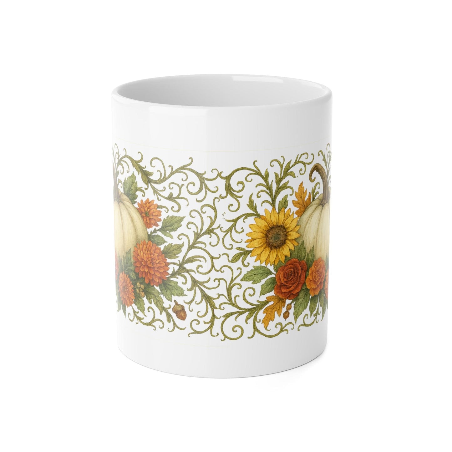 Pumpkin Floral Mug: Autumn Ceramic Coffee Cup, Fall Decor