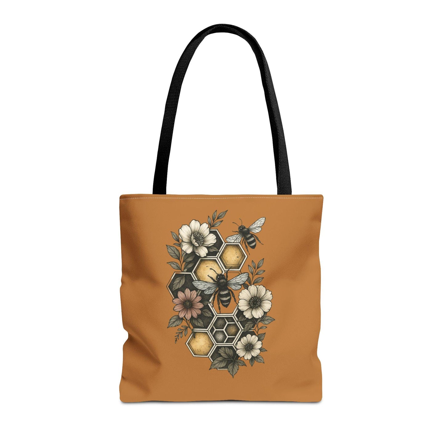 Stylish Bee & Honeycomb Tote Bag - Floral Geometry Design, Durable Eco Alternative, Reusable Shopper, Cute Bee Market Bag, Gift for Nature