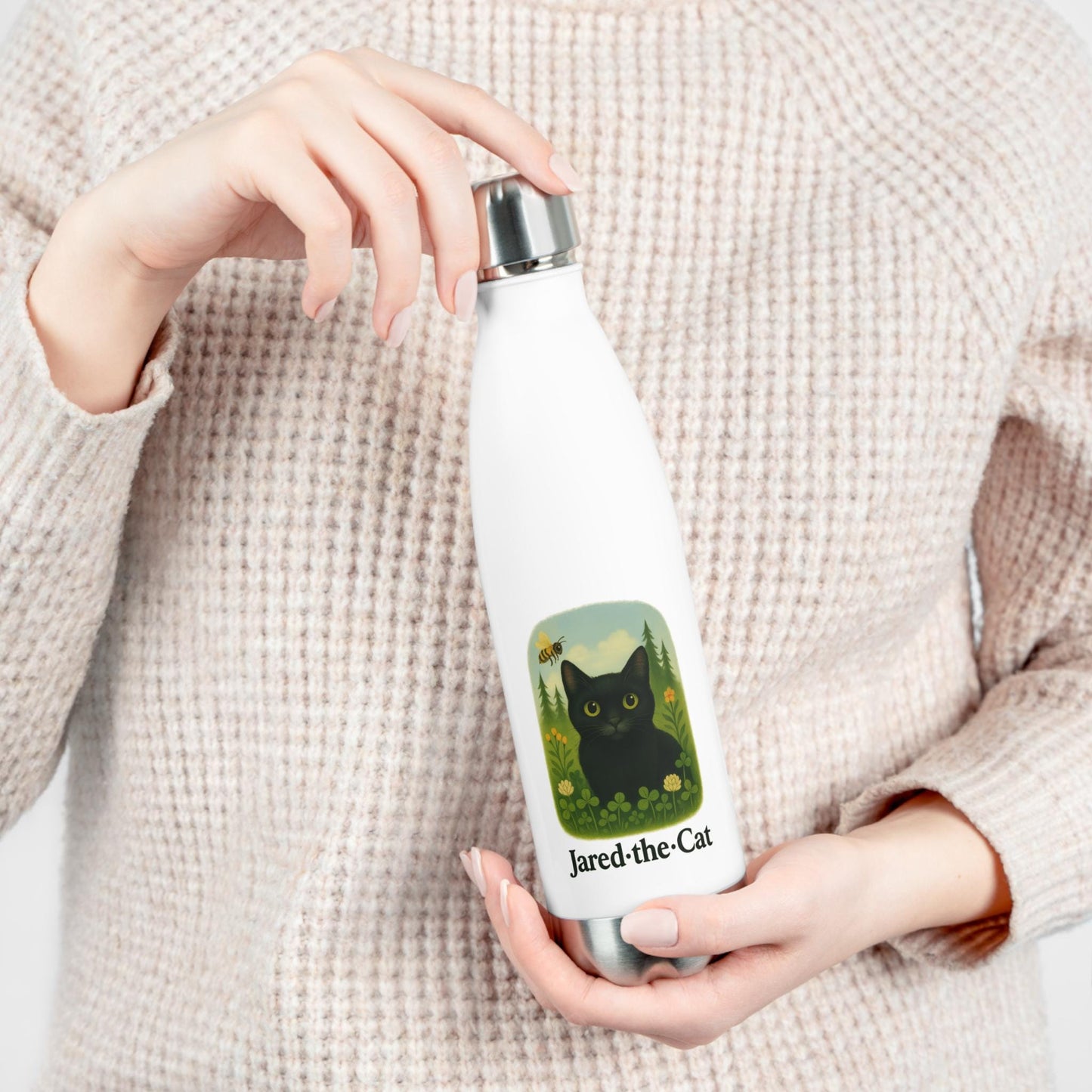 Cat Water Bottle: Insulated Stainless Steel Travel Flask, Pet Lover Gift- JARED THE CAT COLLECTION