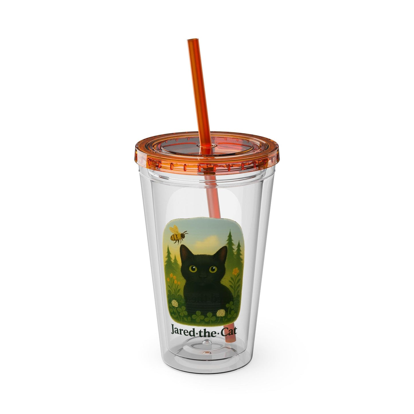 Jared.the.Cat collection, 16oz Drink Holder, Eco-Friendly Travel Cup, Cute Cat Design, Personalized Gift for Cat Lovers, BPA-free acrylic