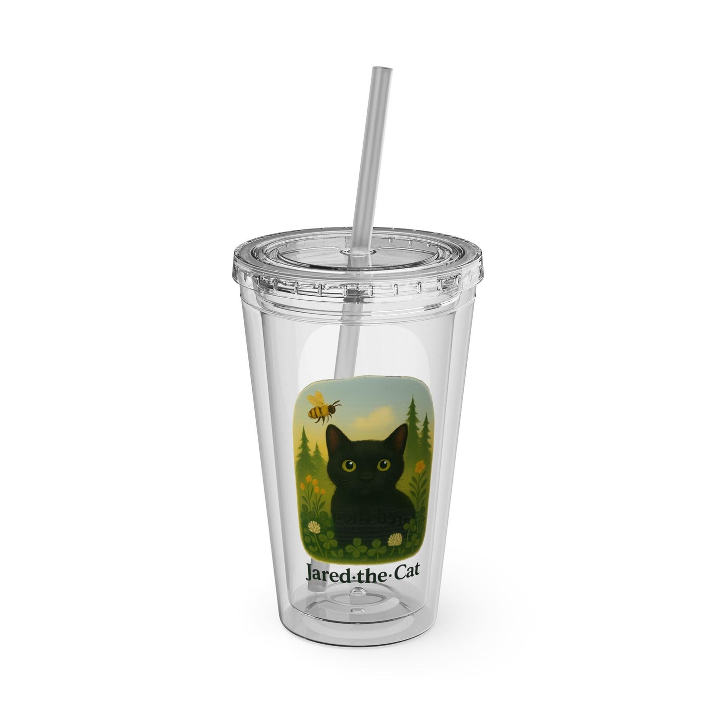Jared.the.Cat collection, 16oz Drink Holder, Eco-Friendly Travel Cup, Cute Cat Design, Personalized Gift for Cat Lovers, BPA-free acrylic