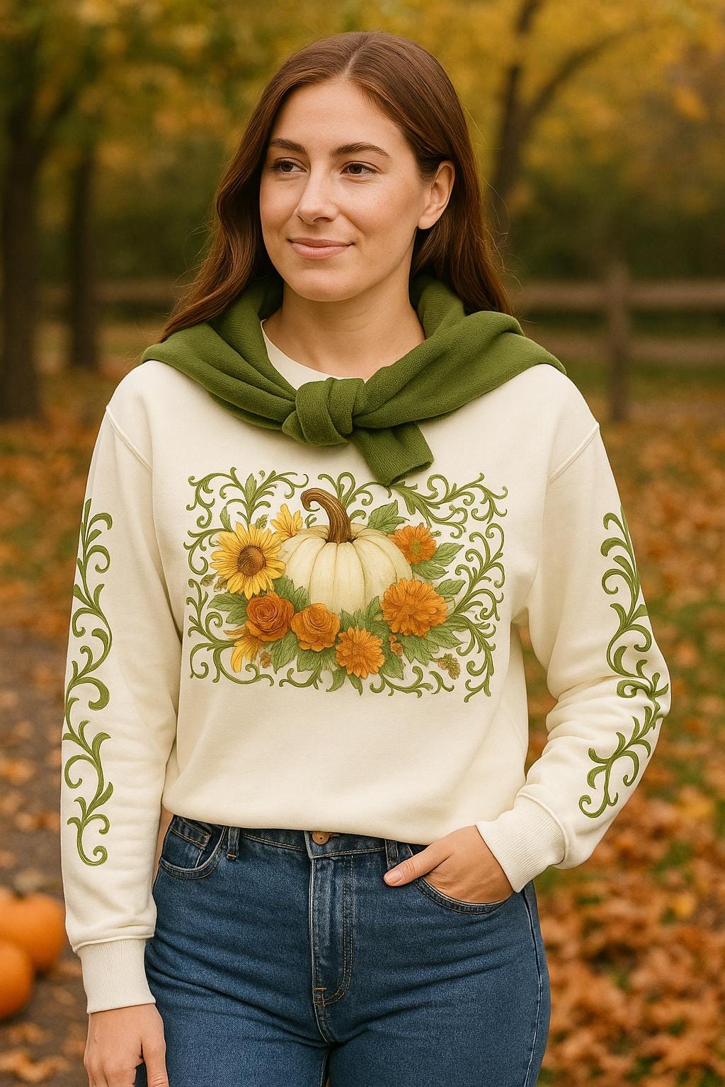 Fall Floral Pumpkin Sweatshirt: Cream Comfort Colors Ring Spun Cotton Pullover