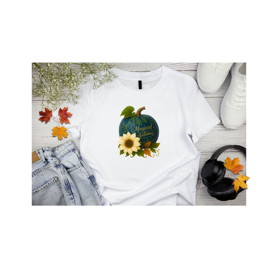 Magical Autumn T-Shirt, Pumpkin & Sunflower Graphic Tee, Cozy Fall Aesthetic Shirt, Thanksgiving Outfit, Autumn Gift Top
