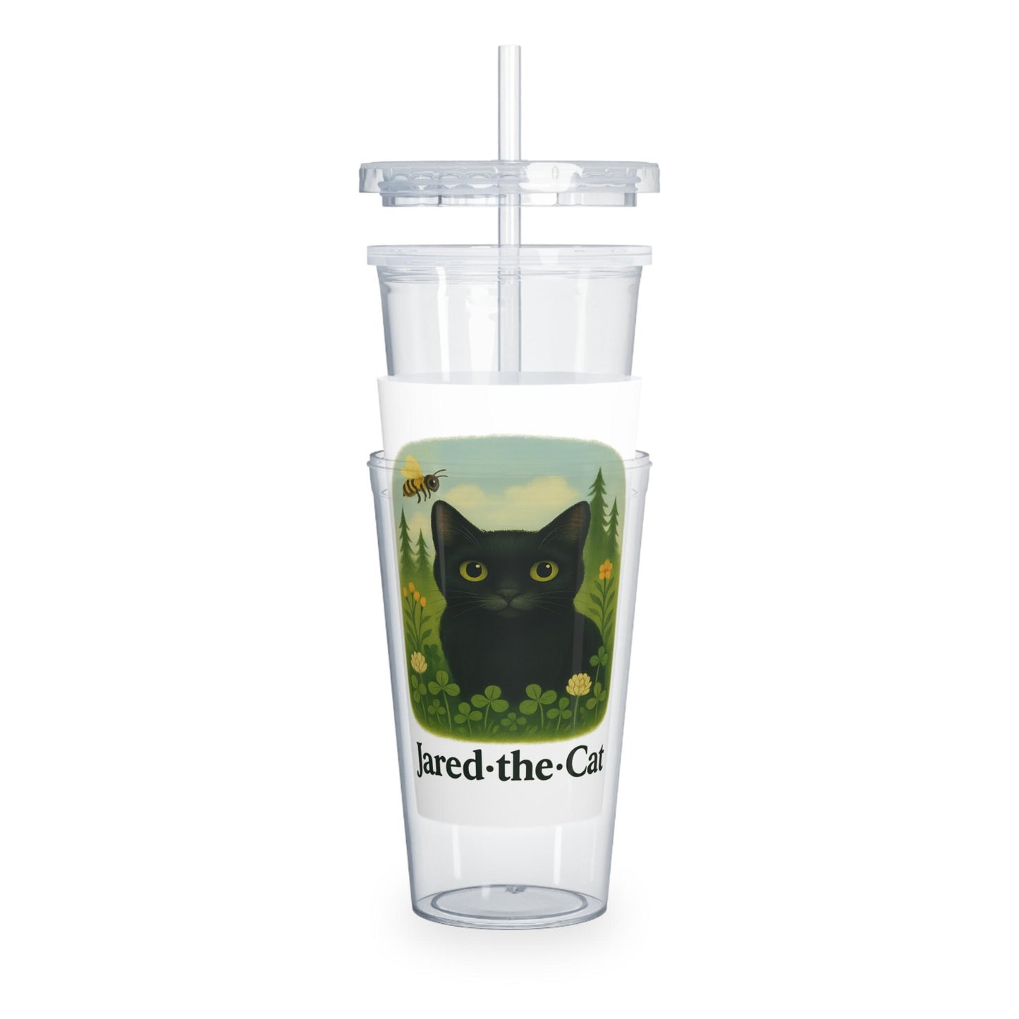 Jared the Cat Tumbler Cup: Reusable 20oz Travel Mug with Straw