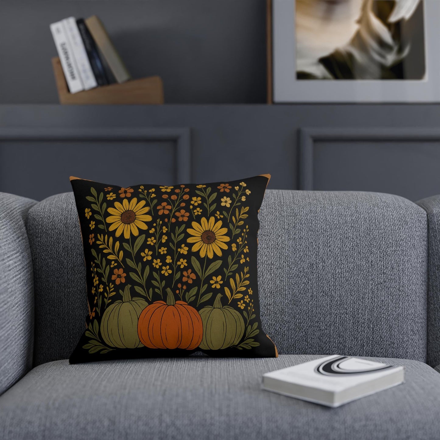 Autumn Floral Cushion - Cozy Harvest Decor, Fall Home Accent, Gift for Thanksgiving, Seasonal Throw Pillow, Rustic Pumpkin Design