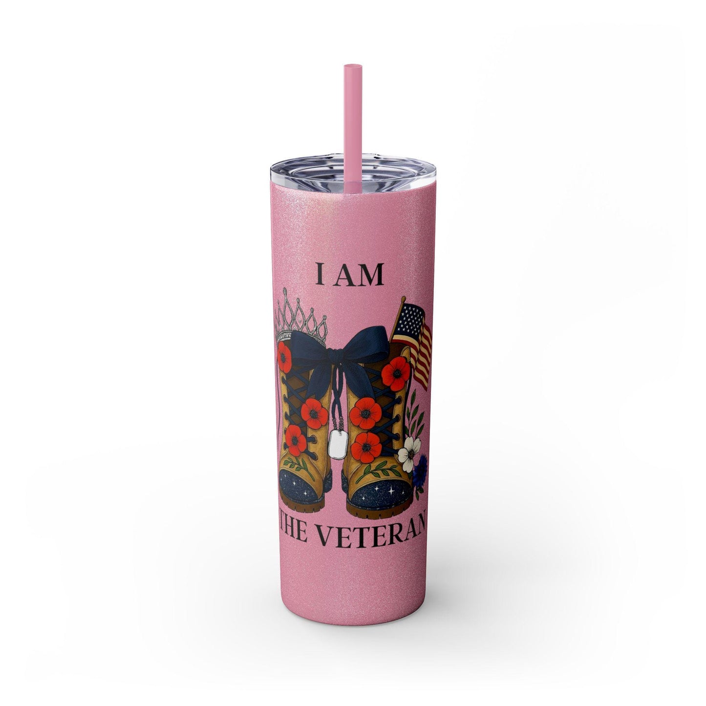 I am the Veteran skinny tumbler drinkware gift for women veteran for self or her celebration event collection by Boots and Bloom Co