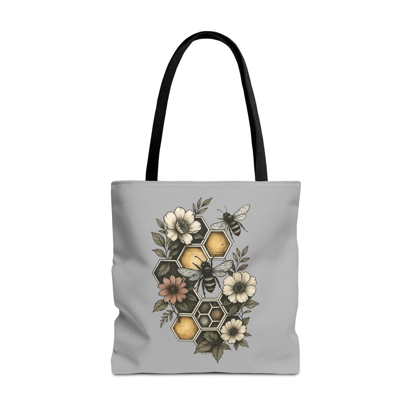 Stylish Bee & Honeycomb Tote Bag - Floral Geometry Design, Durable Eco Alternative, Reusable Shopper, Cute Bee Market Bag, Gift for Nature