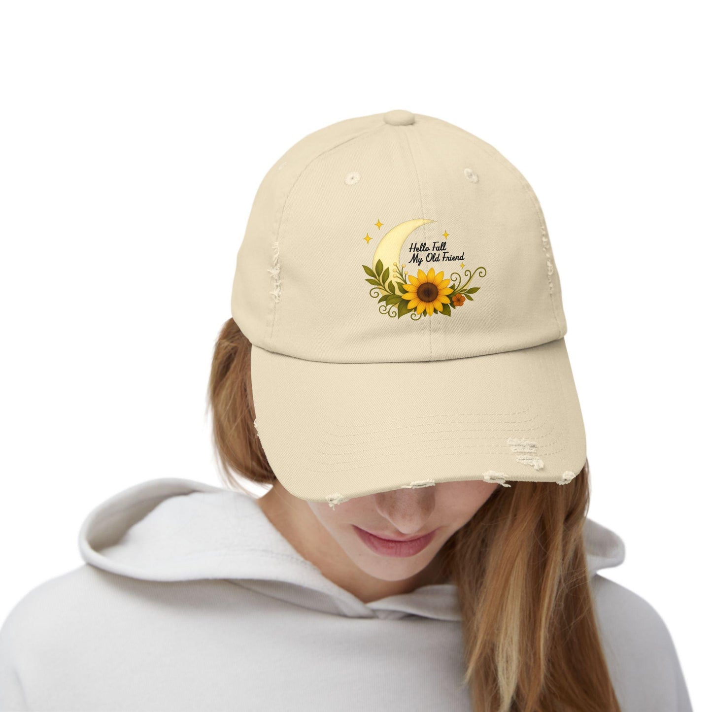 Boho Sunflower Distressed Cap: Vintage Cotton Twill Hat