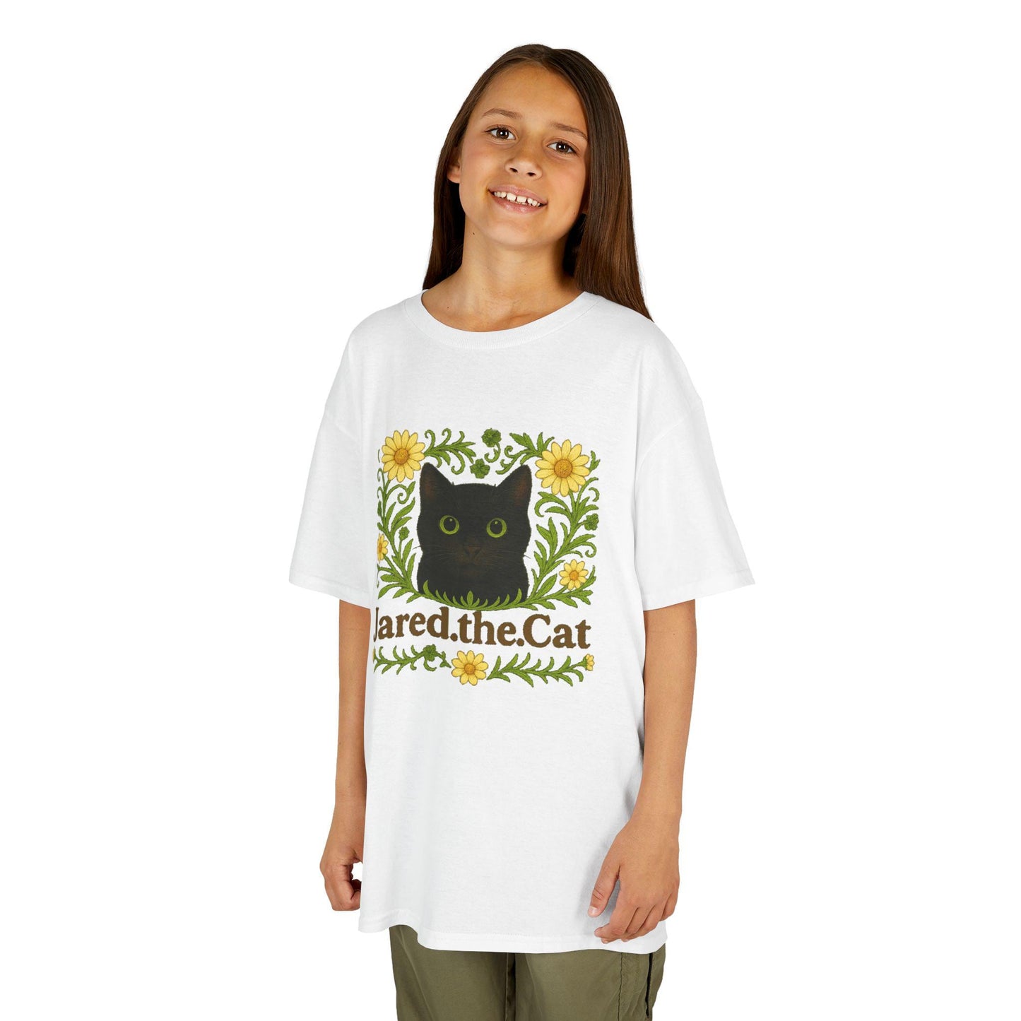 Jared the Cat Kids T-Shirt: Whimsical Garden Design