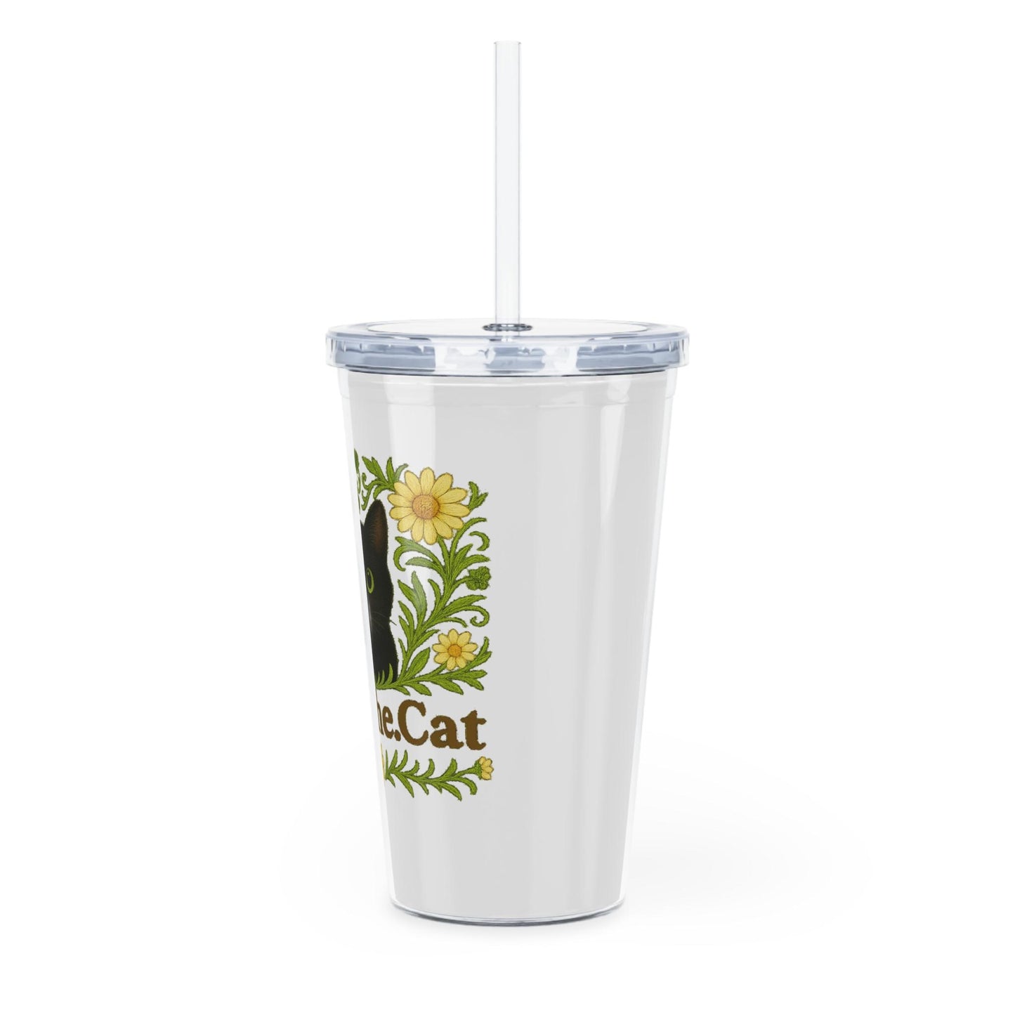 Black Cat Travel Cup, Floral Cat Plastic Tumbler with Straw,  Children's Cat Travel Cup - Jared.the.Cat Collection