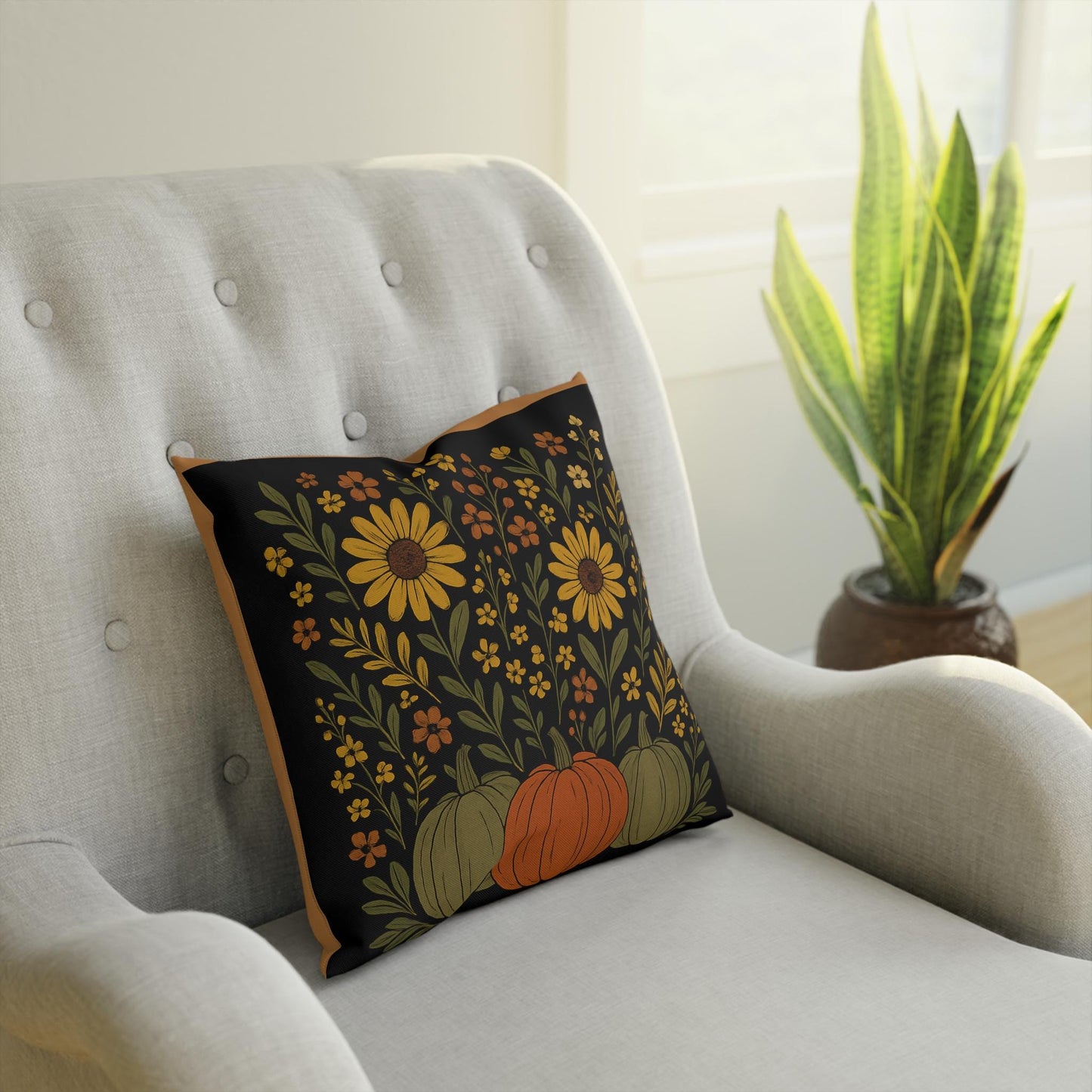 Autumn Floral Cushion - Cozy Harvest Decor, Fall Home Accent, Gift for Thanksgiving, Seasonal Throw Pillow, Rustic Pumpkin Design