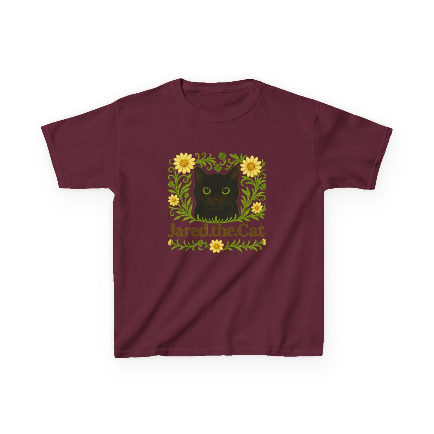 Jared the Cat Kids T-Shirt: Whimsical Garden Design