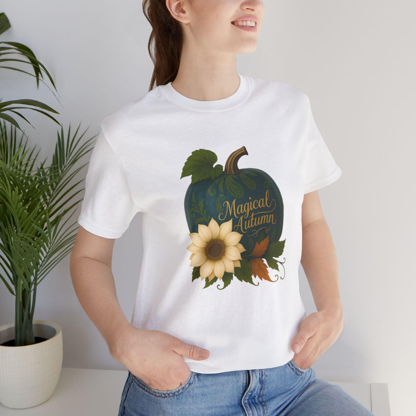 Magical Autumn T-Shirt, Pumpkin & Sunflower Graphic Tee, Cozy Fall Aesthetic Shirt, Thanksgiving Outfit, Autumn Gift Top