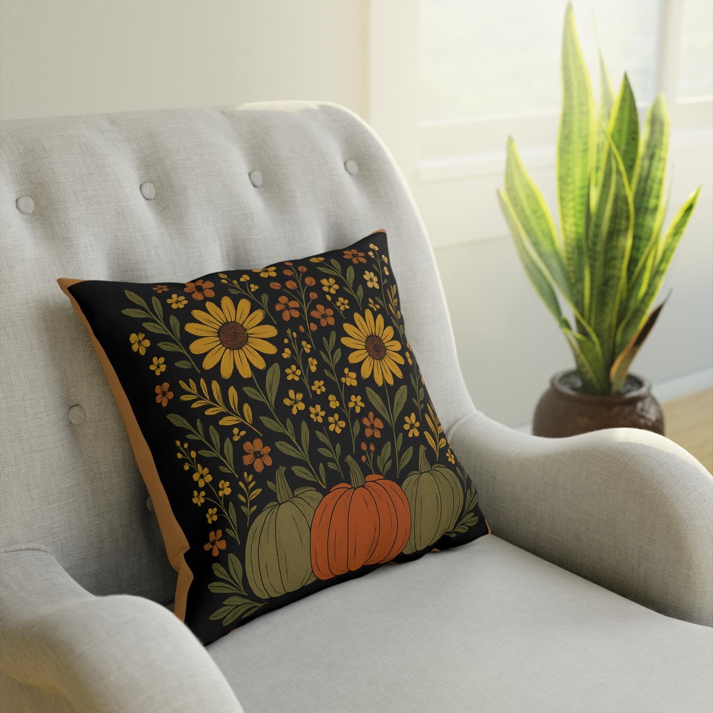 Autumn Floral Cushion - Cozy Harvest Decor, Fall Home Accent, Gift for Thanksgiving, Seasonal Throw Pillow, Rustic Pumpkin Design