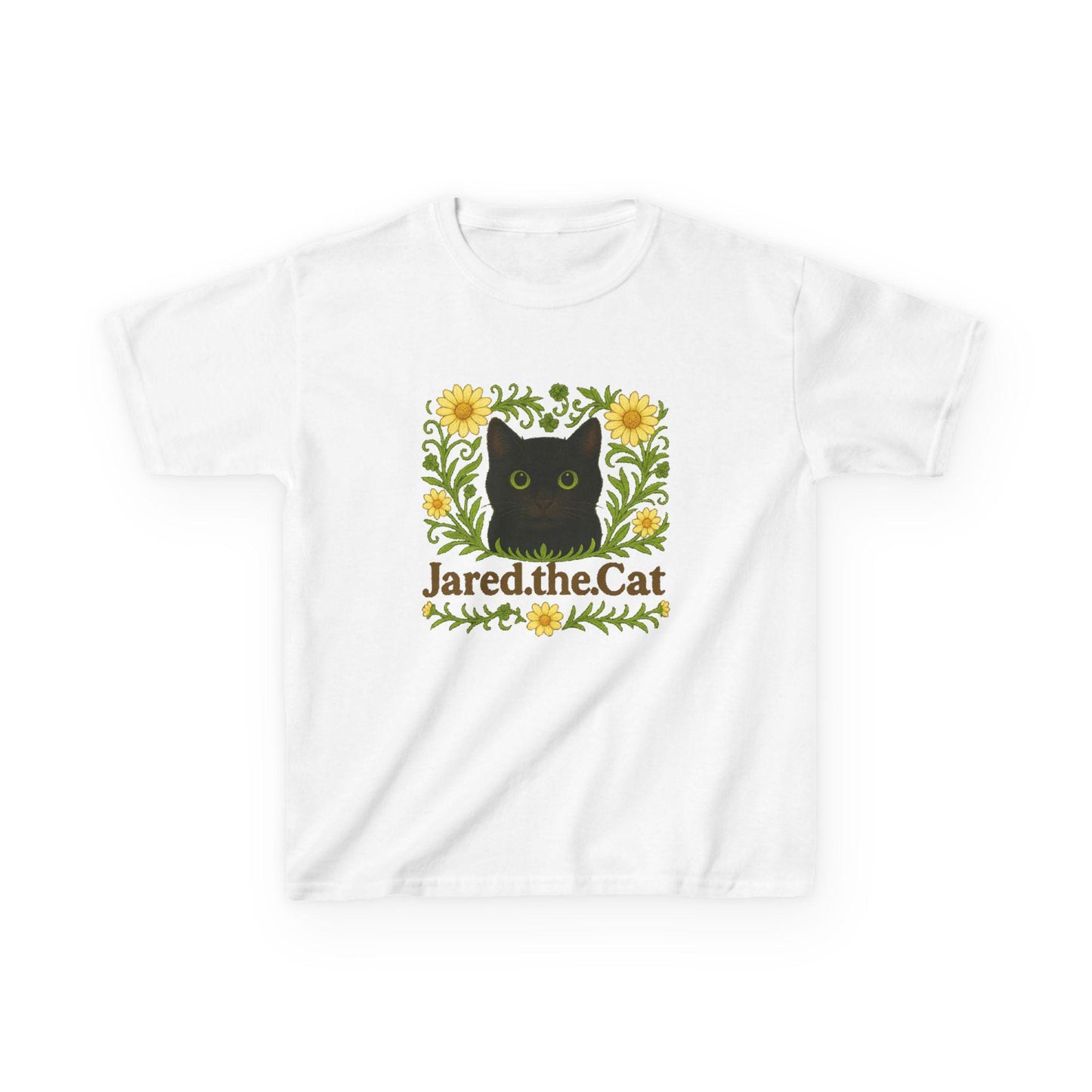 Jared the Cat Kids T-Shirt: Whimsical Garden Design