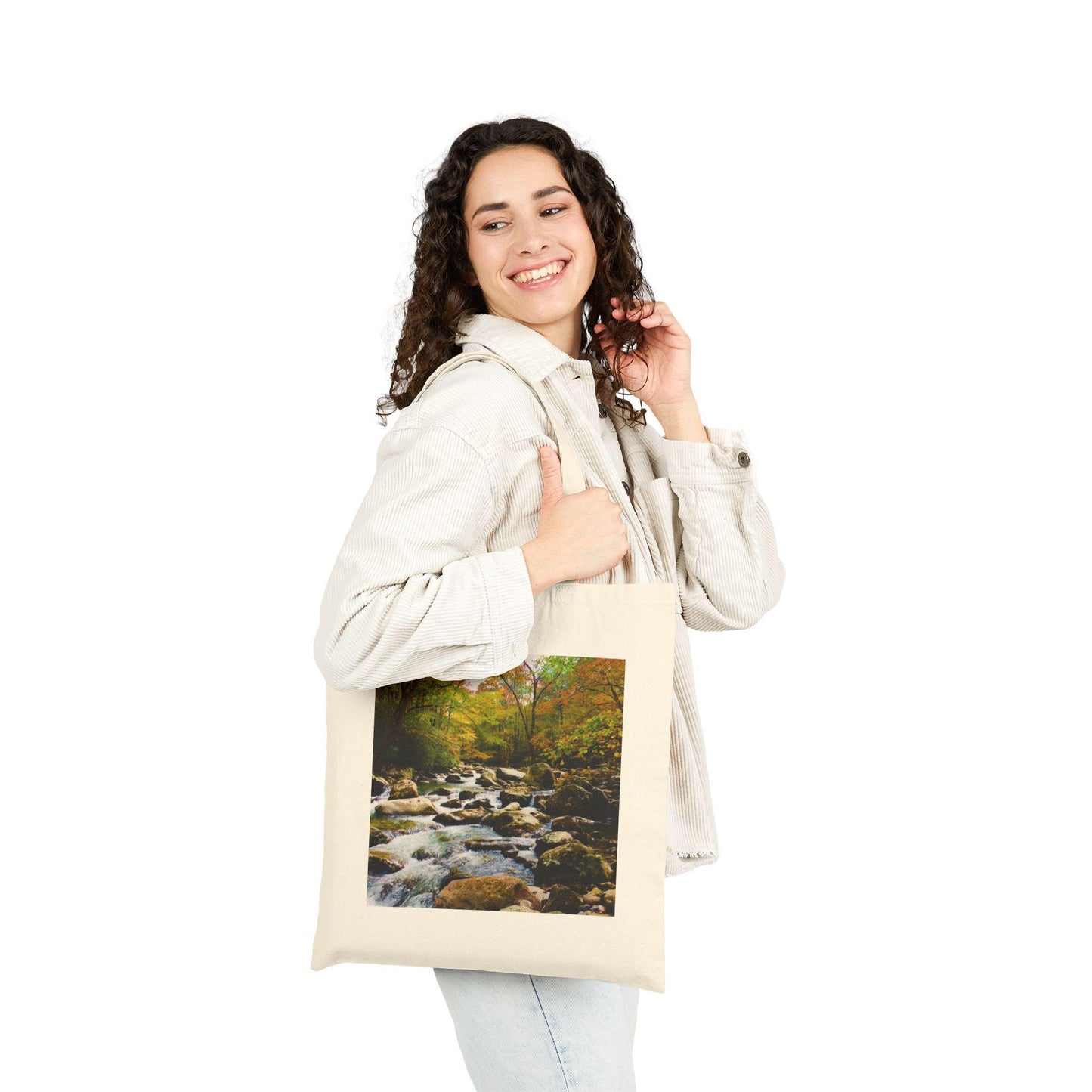 Serene Nature Cotton Canvas Tote Bag: Eco-Friendly Shopping