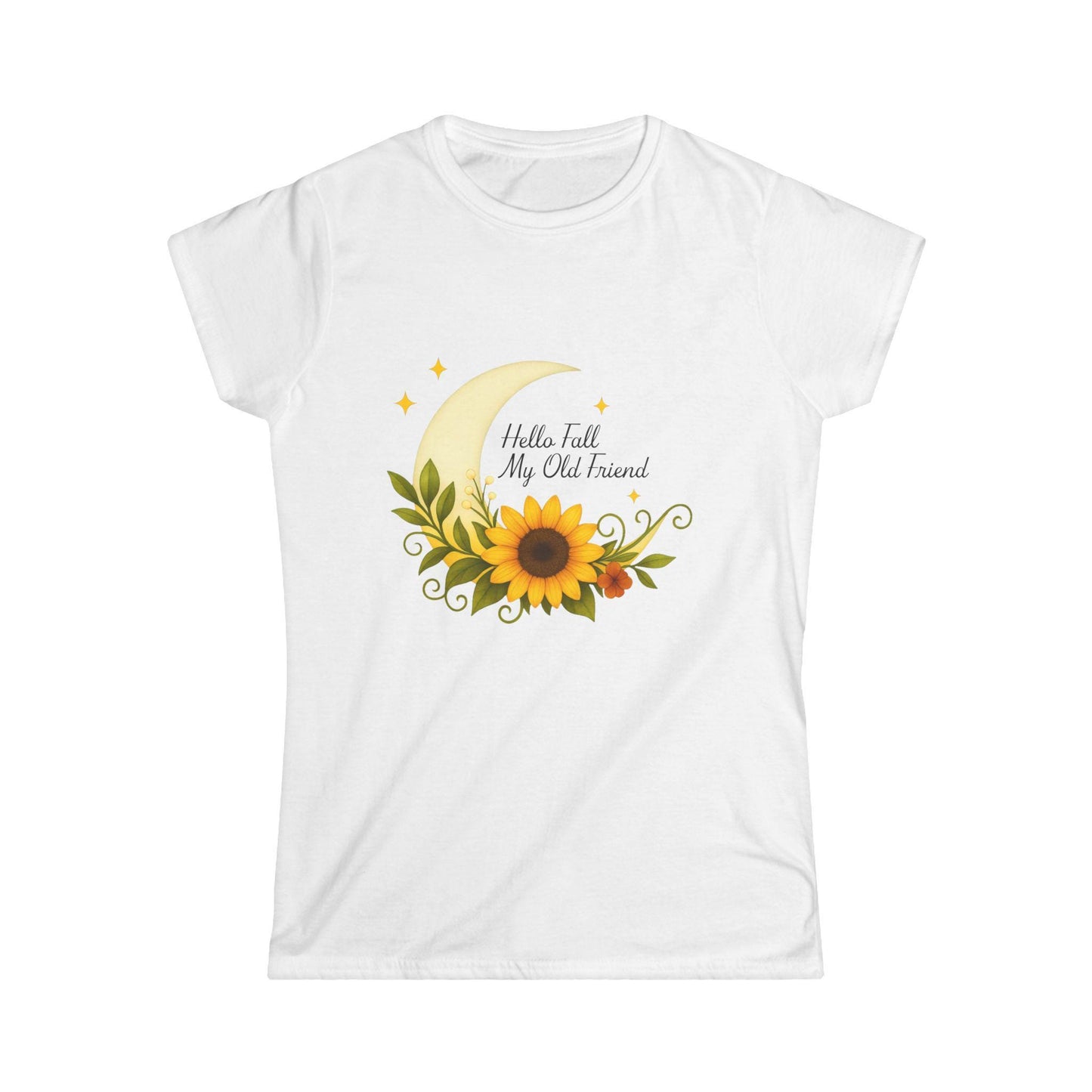 Floral Moon Softstyle Tee: Cozy Women's Nature Shirt
