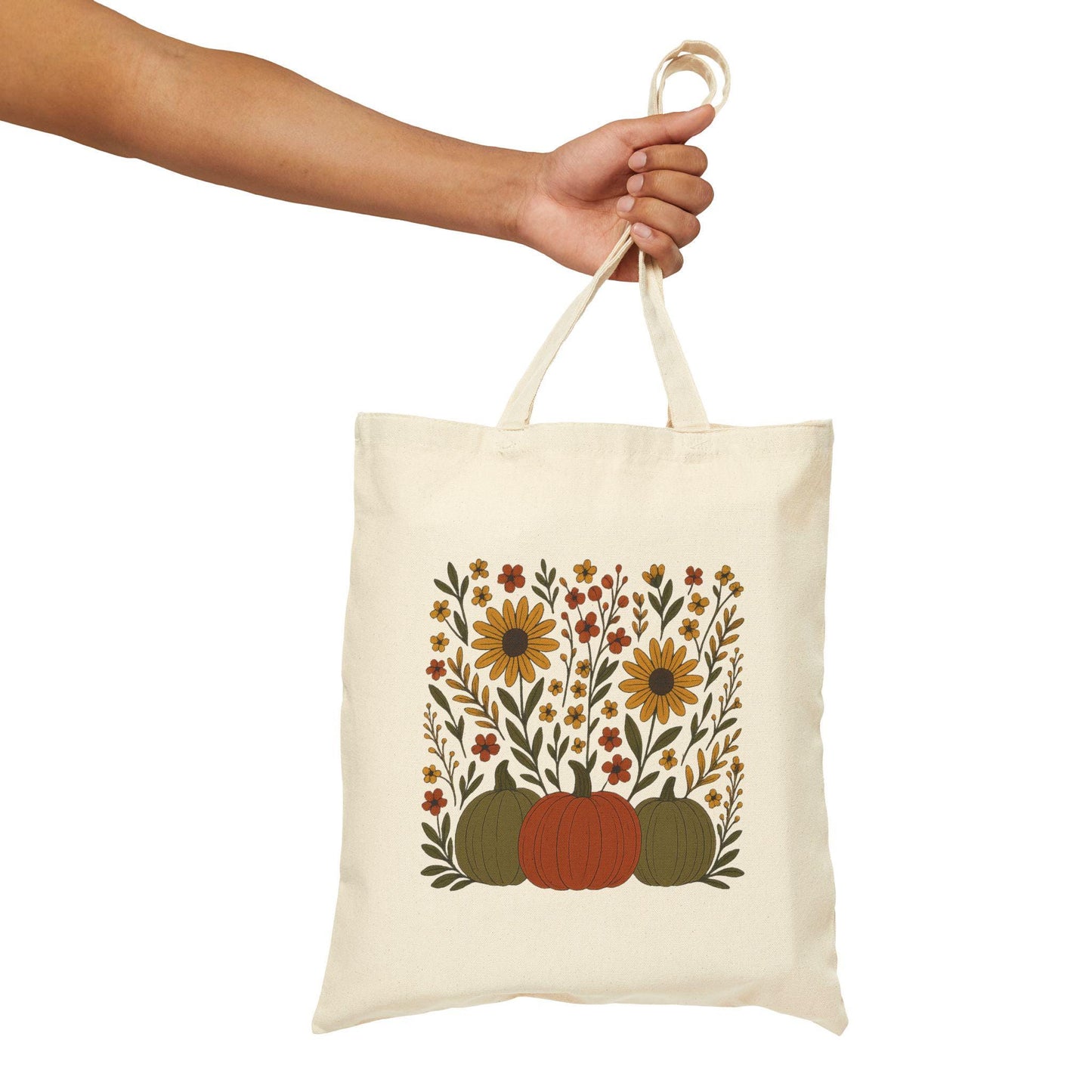 Autumn Botanical Tote Bag, High-Resolution Fall Leaves, Pumpkin & Scroll Design, Cozy Harvest Floral Canvas Gift