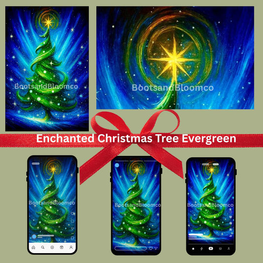 Evergreen Enchanted Christmas Tree Phone Wallpaper Digital Download