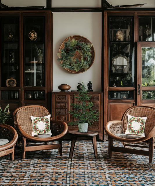 Country Farmhouse Floral Wreath Pillow Year Round Decor